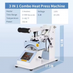 3-in-1 Automatic and Manual Mini Heat Press Machine 220V for Sublimation Transfer on Plate Cap Hat Label Print